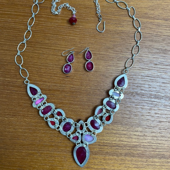 NEW Gorgeous Raw Ruby, Coral, & Quartz Sterling Silver Necklace/Ruby Earrings - Picture 10 of 10